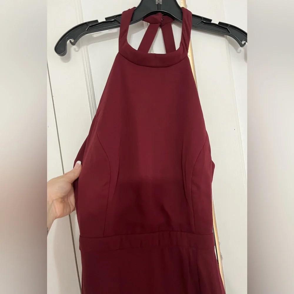 Dessy Collection Stand Collar Halter Maxi Dress With Criss Cross Open-Back 3082 - Picture 5 of 8
